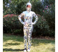 Silver girl dance mirror outfit for show